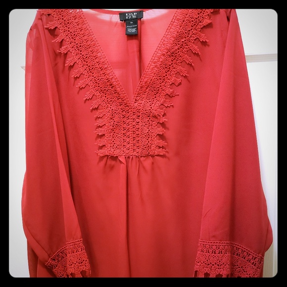 DM Donna Moore Red Sheer Blouse - Picture 1 of 4